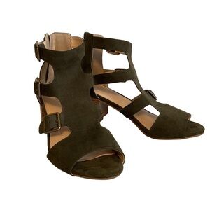 Cato Peep Toe Suede Sandal Buckle Accent Olive Green Size 8.5W